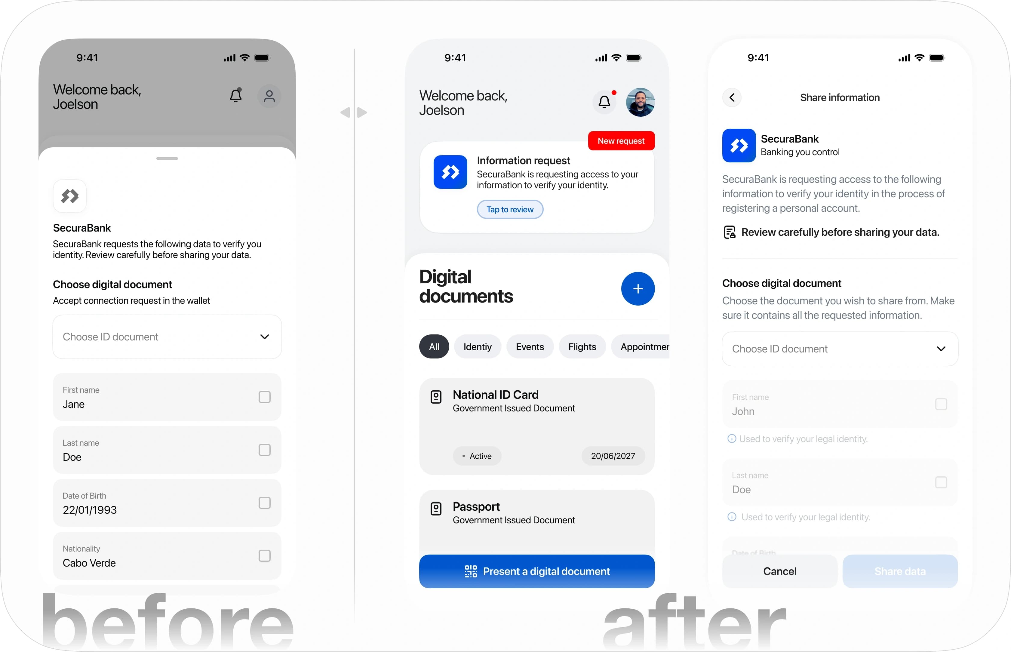 Before and after versions of the flow's entry decision screen